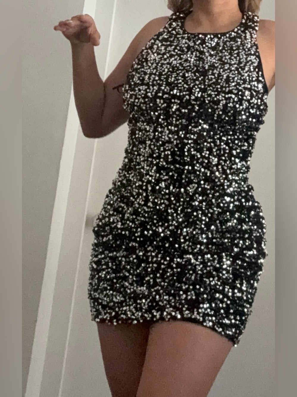 Vero Moda Black Sequin Mini Dress with Statement Bow